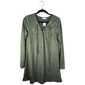 Before You Collection Faux Suede Lace Up Mini Dress Women's Small Boho